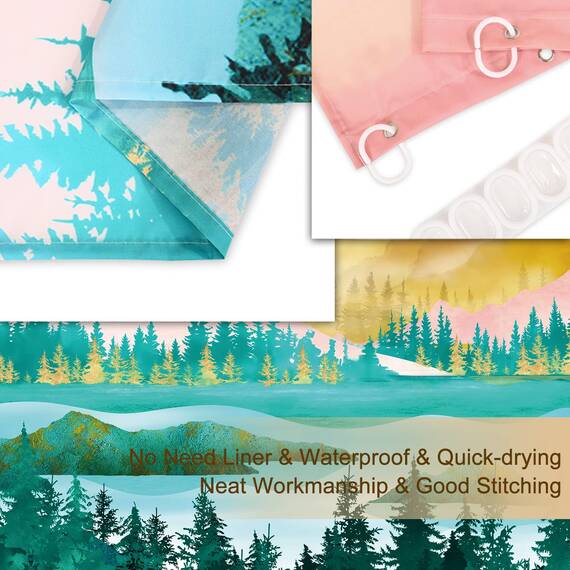 RosieLily Duschvorhänge, Motiv: Berg, Wald, warme Sonne, kühle Kunst, Mond, Naturlandschaft, Designs für Badezimmer, 183 x 183 cm (B x H)