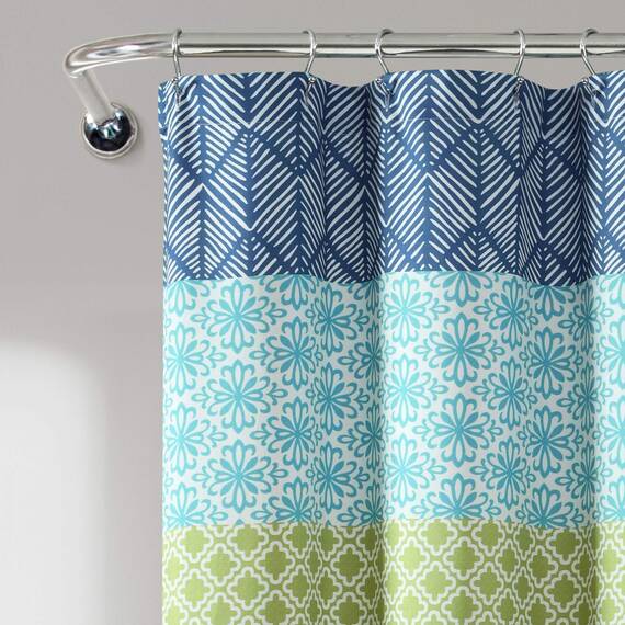 Lush Decor Duschvorhang im Bohemian-Stil, gestreift, 182,9 x 182,9 cm (B x L), Blau und Grün, gestreifter Duschvorhang, Boho-Dekor, Stoff-Duschvorhänge