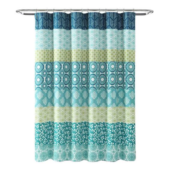 Lush Decor Duschvorhang im Bohemian-Stil, gestreift, 182,9 x 182,9 cm (B x L), Blau und Grün, gestreifter Duschvorhang, Boho-Dekor, Stoff-Duschvorhänge