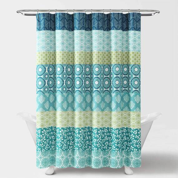 Lush Decor Duschvorhang im Bohemian-Stil, gestreift, 182,9 x 182,9 cm (B x L), Blau und Grün, gestreifter Duschvorhang, Boho-Dekor, Stoff-Duschvorhänge