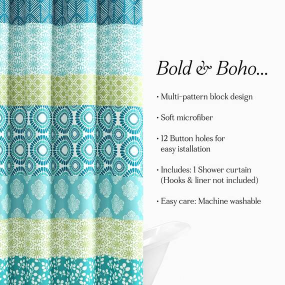 Lush Decor Duschvorhang im Bohemian-Stil, gestreift, 182,9 x 182,9 cm (B x L), Blau und Grün, gestreifter Duschvorhang, Boho-Dekor, Stoff-Duschvorhänge