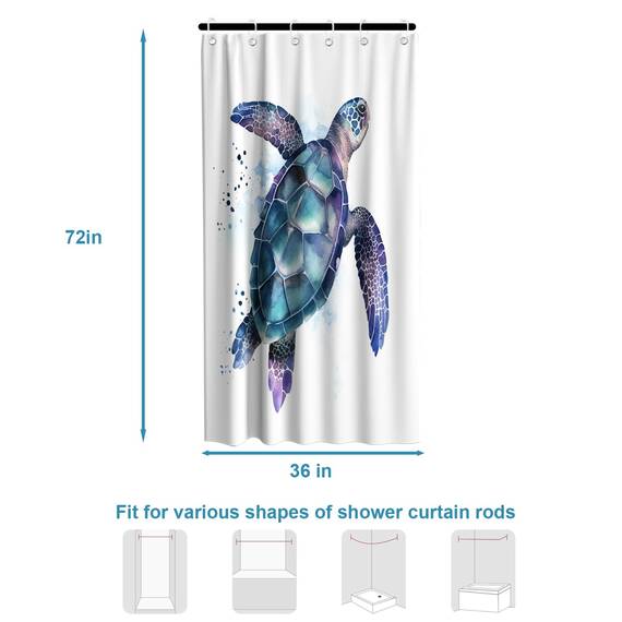 Final Friday Lustige Meeresschildkröte Duschvorhänge Ozean Tier Cartoon Kinder Thema Stoff Badezimmer Dekor Sets mit Haken Wasserdicht Waschbar 91,4 cm B x 183 cm H Blaugrün Lila