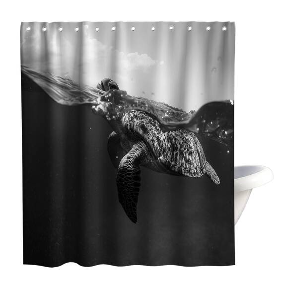 Final Friday Duschvorhang mit Meeresschildkröte, schwarz-weiß, Strand-Thema, nautisches Ozean, niedliches Tier, Kinder-Badezimmer-Dekor-Sets mit Haken, wasserdicht, waschbar, 72 B x 80 H, Grau