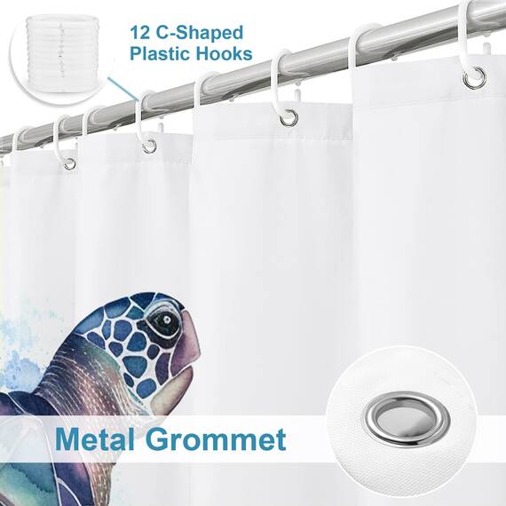 Final Friday Lustige Meeresschildkröte Duschvorhänge Ozean Tier Cartoon Kinder Thema Stoff Badezimmer Dekor Sets mit Haken Wasserdicht Waschbar 91,4 cm B x 183 cm H Blaugrün Lila