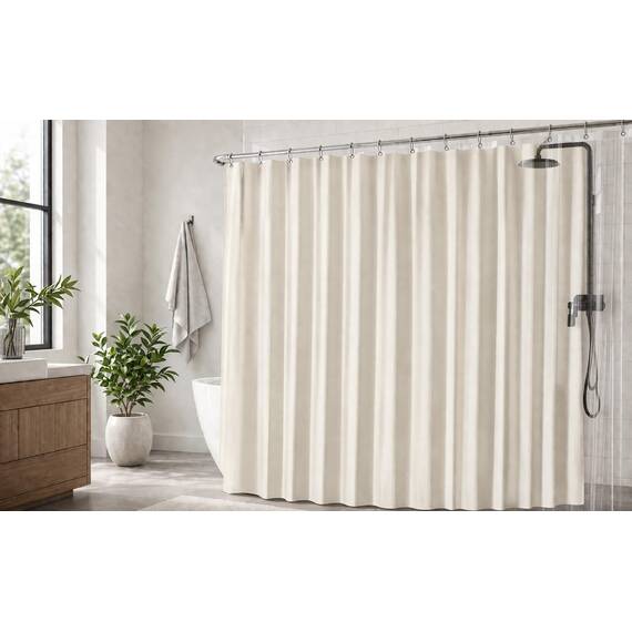 EHZNZIE Duschvorhang, leichtes PEVA, 183 x 183 cm, wasserdicht, kein chemischer Geruch, mit 12 rostfreien Metallösen, für Badezimmer, Duschvorhang, cremefarben