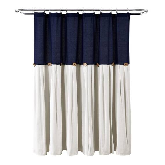 Lush Decor Duschvorhang aus Leinen, 183 x 183 cm, Marineblau und Weiß