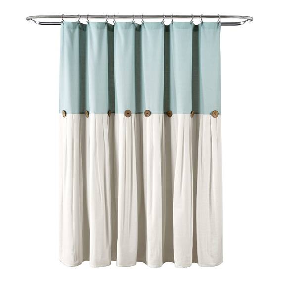 Lush Decor Duschvorhang aus Leinen, 182,9 x 182,9 cm (B x L), Blau und gebrochenes Weiß – Blauer Duschvorhang, Badezimmervorhang, Bauernhaus-Badezimmer-Dekor