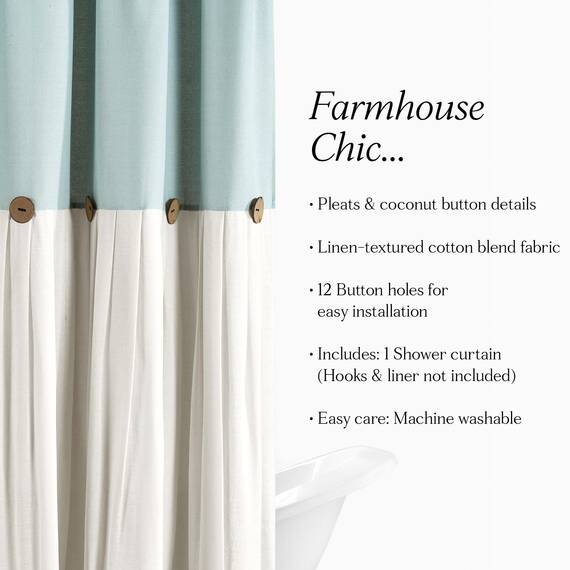 Lush Decor Duschvorhang aus Leinen, 182,9 x 182,9 cm (B x L), Blau und gebrochenes Weiß – Blauer Duschvorhang, Badezimmervorhang, Bauernhaus-Badezimmer-Dekor