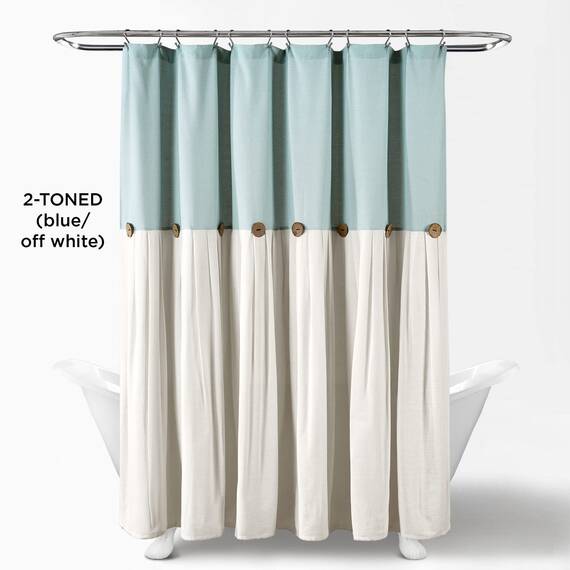 Lush Decor Duschvorhang aus Leinen, 182,9 x 182,9 cm (B x L), Blau und gebrochenes Weiß – Blauer Duschvorhang, Badezimmervorhang, Bauernhaus-Badezimmer-Dekor