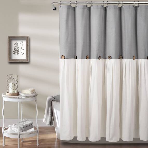 Lush Decor Duschvorhang aus Leinen, 183 x 183 cm, Grau und Weiß