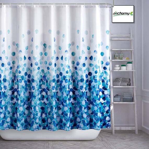 ARICHOMY Duschvorhang, Polyester, Bauernhaus-Duschvorhang-Set, Badezimmerstoff, Herbstvorhänge, wasserdicht, bunt, lustig, mit Standardgröße 72 x 72 cm (blau)