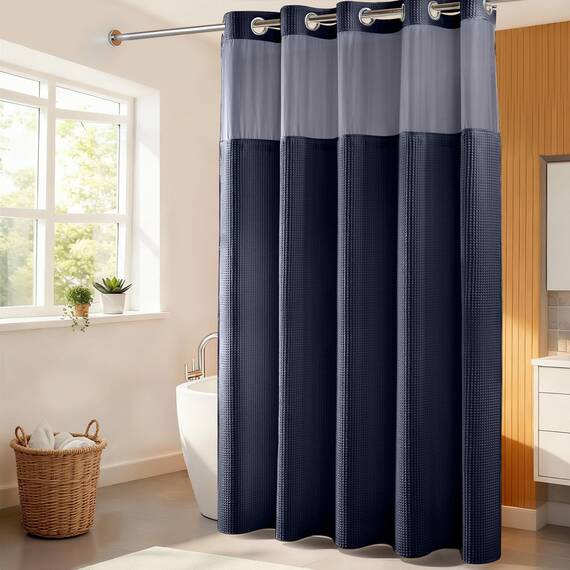 River Dream Duschvorhang-Set, Baumwollmischgewebe, Waffelgewebe, mit Snap-in-Ersatzfutter, 180,3 x 218,4 cm, Marineblau