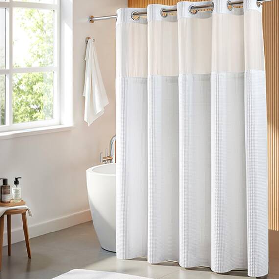River Dream Duschvorhang-Set, Baumwollmischgewebe, Waffelgewebe, mit Ersatzeinsatz, 180,3 x 188 cm, Weiß