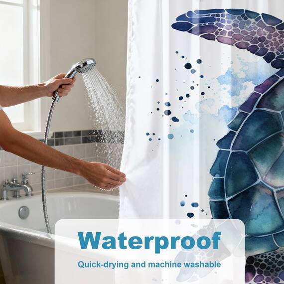 Final Friday Lustige Meeresschildkröte Duschvorhänge Ozean Tier Cartoon Kinder Thema Stoff Badezimmer Dekor Sets mit Haken Wasserdicht Waschbar 183 x 203 cm (B x H Zoll) Blaugrün Lila