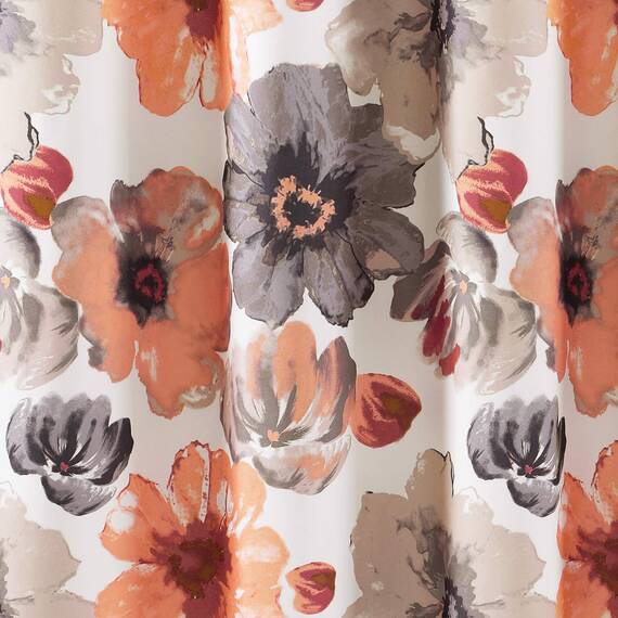 Lush Decor Leah Duschvorhang mit Blumenmuster, 183 x 183 cm (B x L), Korallenrot und Grau, Stoff-Duschvorhänge, Aquarell, botanischer Badezimmervorhang, Bauernhaus und französisches Landdekor