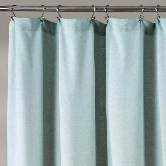 Lush Decor Duschvorhang aus Leinen, 182,9 x 182,9 cm (B x L), Blau und gebrochenes Weiß – Blauer Duschvorhang, Badezimmervorhang, Bauernhaus-Badezimmer-Dekor