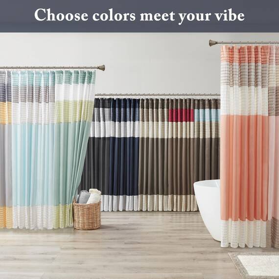 Madison Park Amherst Badezimmer-Duschvorhang, Kunstseide, gestreift, modern, Mikrofaser, 183 x 183 cm, Marineblau