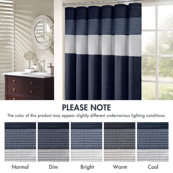 Madison Park Amherst Badezimmer-Duschvorhang, Kunstseide, gestreift, modern, Mikrofaser, 183 x 183 cm, Marineblau
