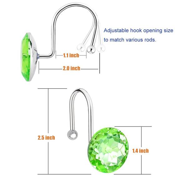 12 Stück Duschvorhanghaken-Ringe für Badezimmer, St. Patrick's Day Dekorationen - rostbeständige, dekorative Edelstahl-Strass-Aufhänger für Duschvorhänge, Kleidung, Handtücher usw. (Salbeigrün)