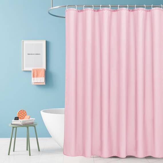 AooHome Extra langer Duschvorhang, Stoff, einfarbig, mit Haken, beschwerter Saum, wasserabweisend, 183 x 198 cm, Rosa