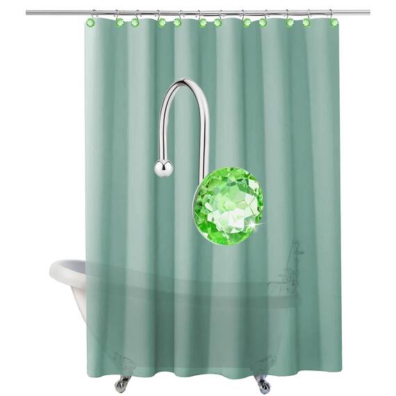12 Stück Duschvorhanghaken-Ringe für Badezimmer, St. Patrick's Day Dekorationen - rostbeständige, dekorative Edelstahl-Strass-Aufhänger für Duschvorhänge, Kleidung, Handtücher usw. (Salbeigrün)
