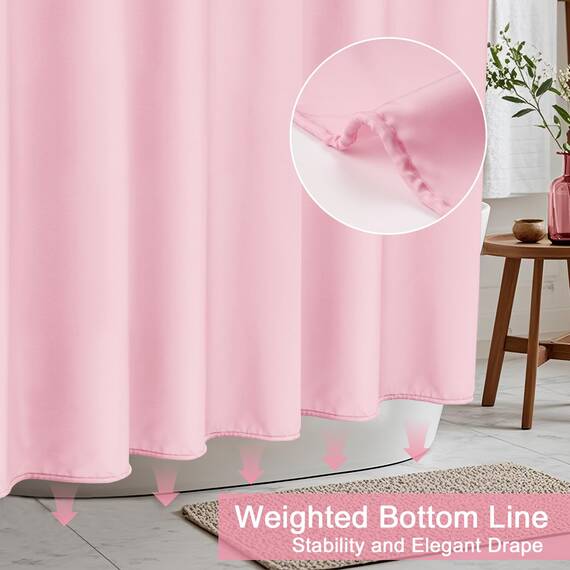 AooHome Extra langer Duschvorhang, Stoff, einfarbig, mit Haken, beschwerter Saum, wasserabweisend, 183 x 198 cm, Rosa