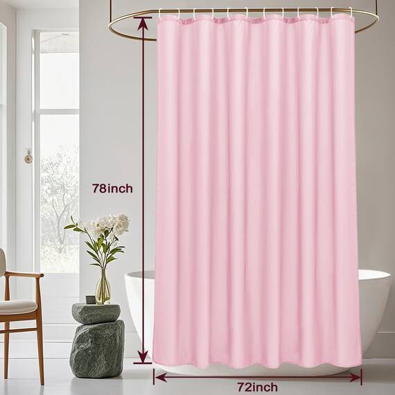 AooHome Extra langer Duschvorhang, Stoff, einfarbig, mit Haken, beschwerter Saum, wasserabweisend, 183 x 198 cm, Rosa
