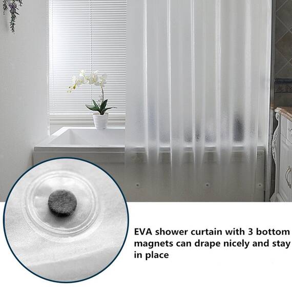 AooHome Extra langer Duschvorhang, 183 x 248 cm, Eva-Duschvorhang mit 5 Magneten an der Unterseite, wasserabweisend, halbtransparent