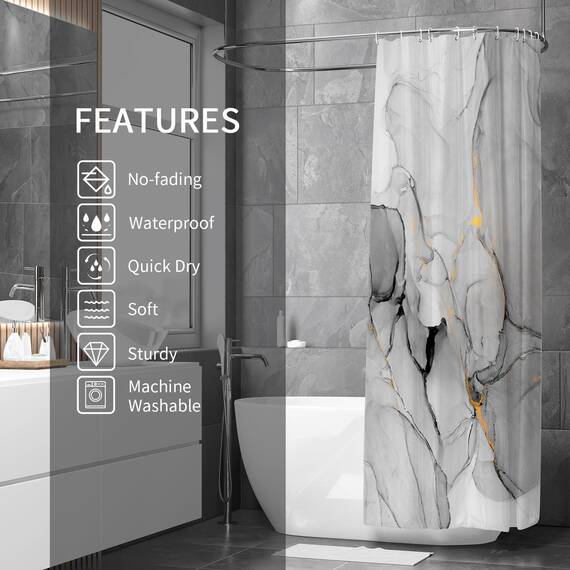 Gibelle Langer Stoff Badevorhang Duschgardine 72 x 78, hoher abstrakter grauer Marmor Duschvorhang, moderne Tinte Kunst wasserdichter Stoff Duschvorhang Set mit Haken
