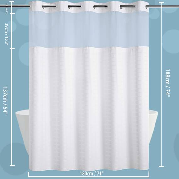 Conbo Mio Duschvorhang ohne Haken, mit Einrastfutter, luxuriös, weißer Stoff, Duschvorhänge für Badezimmer mit durchsichtigem Fenster, waschbar, wasserdicht, 71 x 74 cm (B x H)