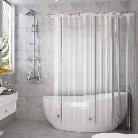 AooHome Extra langer, transparenter Duschvorhangeinsatz, 8 Gauge, EVA, strapazierfähig, klassisch, mit Haken, Magneten, wasserdicht, rostfreie Ösen, 183 x 213 cm