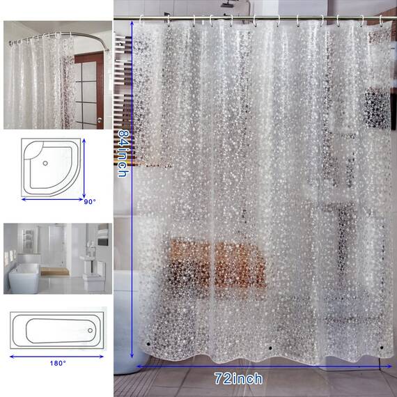 Bostofy EVA-3D-Duschvorhang, wasserdicht, transparent, extra lang, Badezimmer-Duscheinlage mit rostfreien Metallösen und beschwertem Magnet, 183 cm Breite x 213 cm Länge