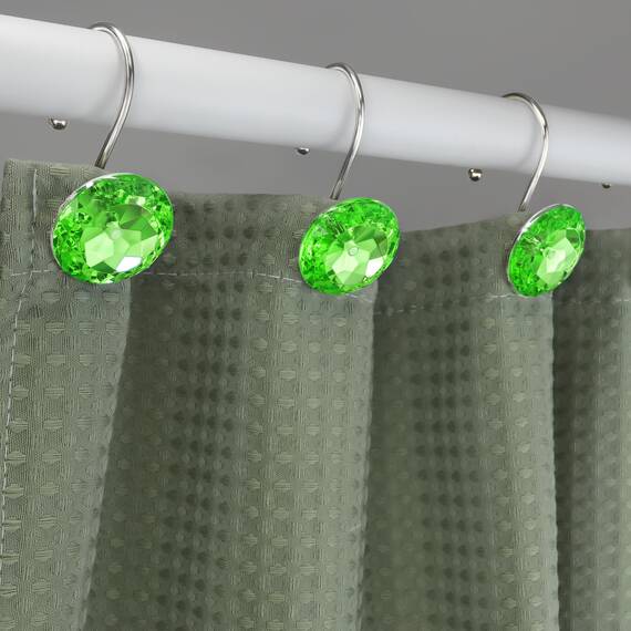 12 Stück Duschvorhanghaken-Ringe für Badezimmer, St. Patrick's Day Dekorationen - rostbeständige, dekorative Edelstahl-Strass-Aufhänger für Duschvorhänge, Kleidung, Handtücher usw. (Salbeigrün)