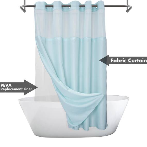 River Dream Duschvorhang ohne Haken, strukturiert, mit PEVA-Innenfutter, 180,3 x 188 cm, Hotel-Stil mit durchsichtigem Fenster, maschinenwaschbar und wasserabweisend, blau, 71 x 74 cm