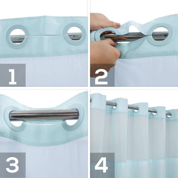 River Dream Duschvorhang ohne Haken, strukturiert, mit PEVA-Innenfutter, 180,3 x 188 cm, Hotel-Stil mit durchsichtigem Fenster, maschinenwaschbar und wasserabweisend, blau, 71 x 74 cm