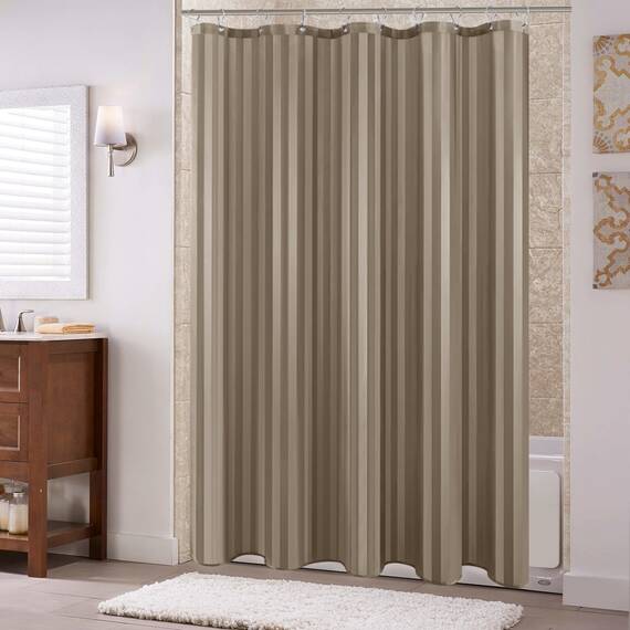Biscaynebay Duschvorhang aus Stoff, 183 x 183 cm, Taupe, wasserabweisend, Damaststreifen, Badezimmervorhänge, maschinenwaschbar