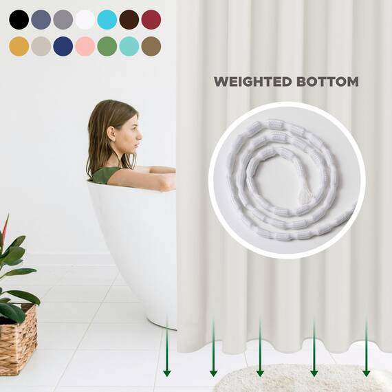 Biscaynebay Duschvorhang, extra lang, 183 cm Breite x 213 cm Länge, elfenbeinfarben, wasserabweisend, Badezimmer-Vorhang, rostbeständige Ösen, maschinenwaschbar
