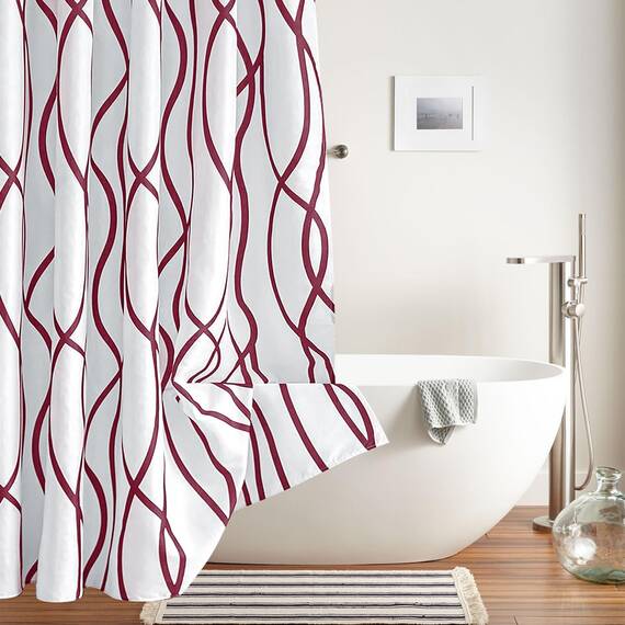 Biscaynebay Duschvorhang aus strukturiertem Stoff für Badezimmer, 72 x 72 cm, Burgunderrot, bedruckt, gestreift, Leinen, modern, Hotelqualität, Badezimmervorhänge, maschinenwaschbar