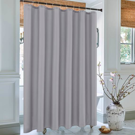 Biscaynebay Schmaler Duschvorhang aus Stoff, 91,4 cm Breite x 182,9 cm Länge, silbergrau, wasserabweisend, rostbeständige Ösen (6 Löcher), beschwerte Unterseite, maschinenwaschbar