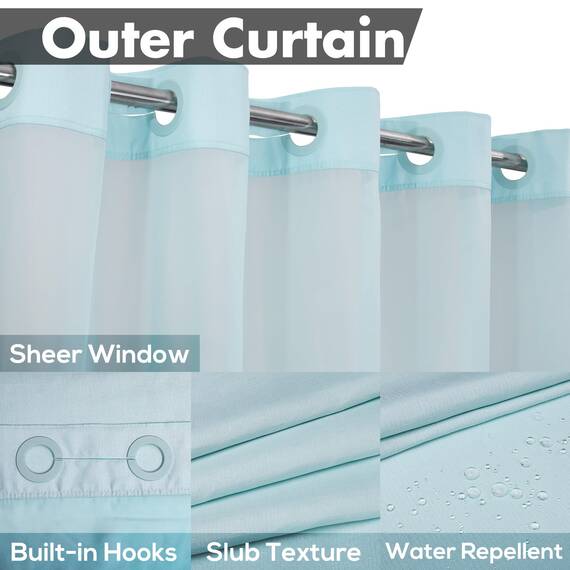 River Dream Duschvorhang ohne Haken, strukturiert, mit PEVA-Innenfutter, 180,3 x 188 cm, Hotel-Stil mit durchsichtigem Fenster, maschinenwaschbar und wasserabweisend, blau, 71 x 74 cm