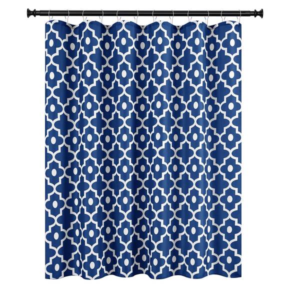 Biscaynebay Extra lange strukturierte Stoff-Duschvorhänge, 182,9 x 213,4 cm (B x L), Indigo-Marokko-Perlendruck, Hotel, Spa, luxuriös, dekorativer Badezimmer-Vorhang, maschinenwaschbar