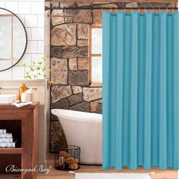 Biscaynebay Hotelqualität, extra Lange Stoff-Duscheinlagen, 182,9 cm Breite x 213,4 cm Länge, blau, wasserabweisend, Badezimmer-Vorhänge, rostbeständige Ösen und beschwerter Saum, maschinenwaschbar