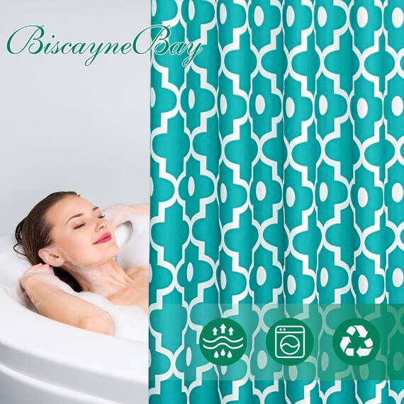 Biscaynebay Extra lange strukturierte Stoff-Duschvorhänge, 182,9 x 213,4 cm, türkis, marokkanischer Perlendruck, Hotel, Spa, luxuriös, dekorativer Badezimmer-Vorhang, maschinenwaschbar