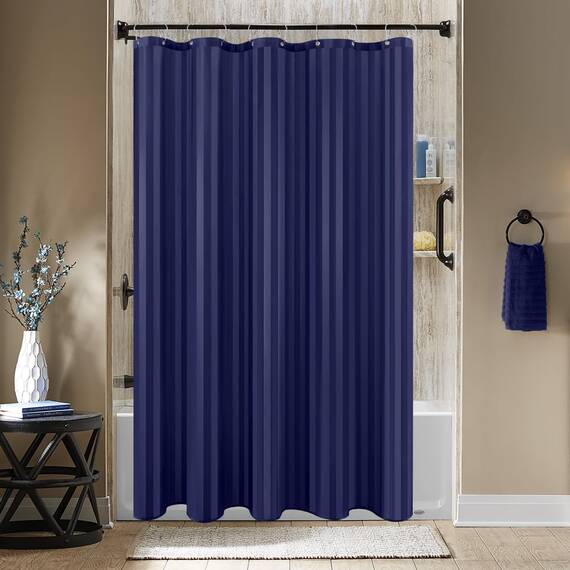 Biscaynebay Duschvorhang aus Stoff, 183 x 183 cm, Marineblau, wasserabweisend, Damaststreifen, Badezimmervorhänge, maschinenwaschbar