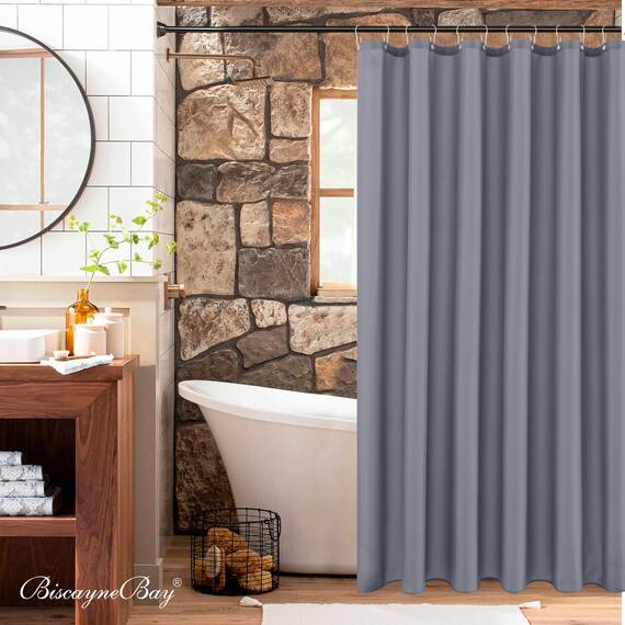 Biscaynebay Duschvorhang aus Stoff in Hotelqualität, 183 x 183 cm, dunkelgrau, wasserabweisend, rostbeständige Ösen, beschwerte Unterseite, maschinenwaschbar