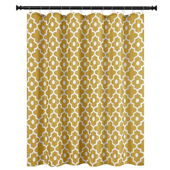 Biscaynebay Duschvorhang, extralang, strukturierter Stoff, 183 x 213 cm, goldfarbene marokkanische Perlen, maschinenwaschbar