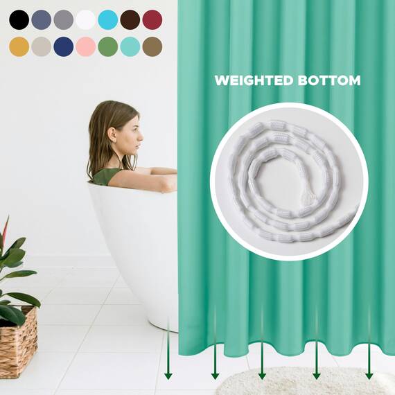 Biscaynebay Extra Lange Duschvorhang-Einlagen aus Stoff, 182,9 cm Breite x 213,4 cm Länge, blaugrüne Badezimmer-Vorhänge, wasserabweisend, rostbeständige Ösen, beschwerter Boden, maschinenwaschbar