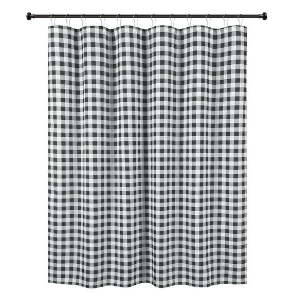 Biscaynebay Extra Langer Duschvorhang aus Strukturiertem Stoff, 183 cm breit x 213 cm hoch, kariert, Schwarz und Grau, maschinenwaschbar