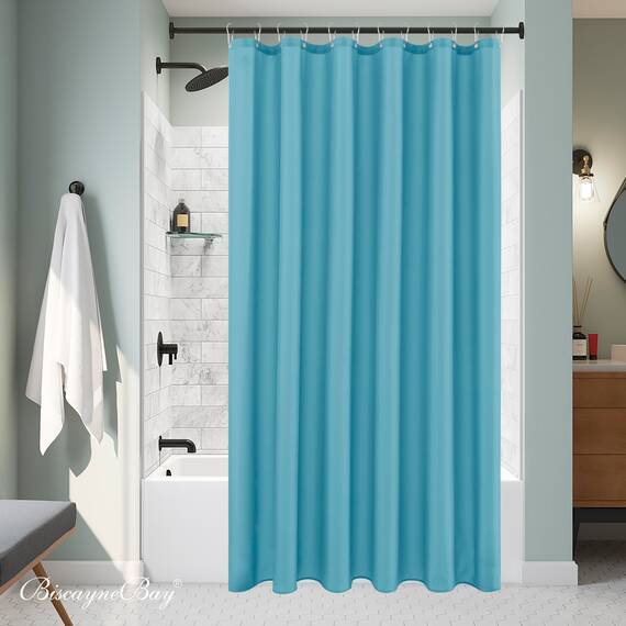Biscaynebay Hotelqualität, extra Lange Stoff-Duscheinlagen, 182,9 cm Breite x 213,4 cm Länge, blau, wasserabweisend, Badezimmer-Vorhänge, rostbeständige Ösen und beschwerter Saum, maschinenwaschbar