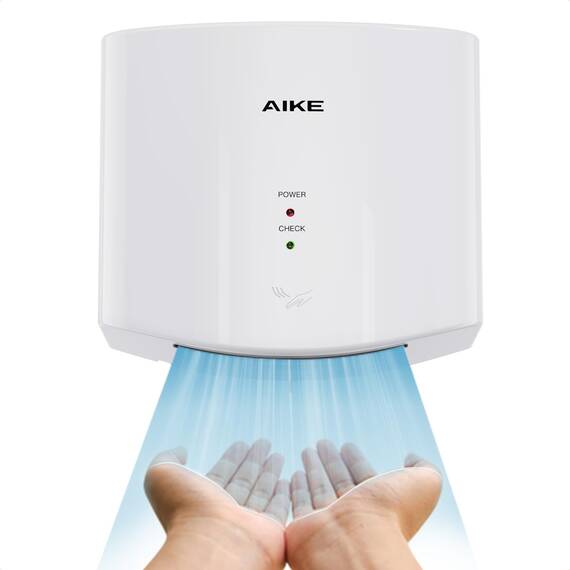 AIKE Air Wiper Kompakt Händetrockner, Hochgeschwindigkeit, 1400W 220V, Stecken & Loslegen, Papierlos & Berührungslos für Öffentliche Toiletten, AK2630S (Weiß)